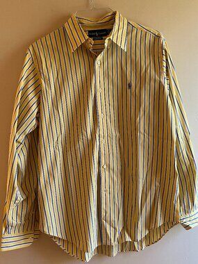 Ralph Lauren yellow blue striped dress shirt spring preppy easter cotton summer